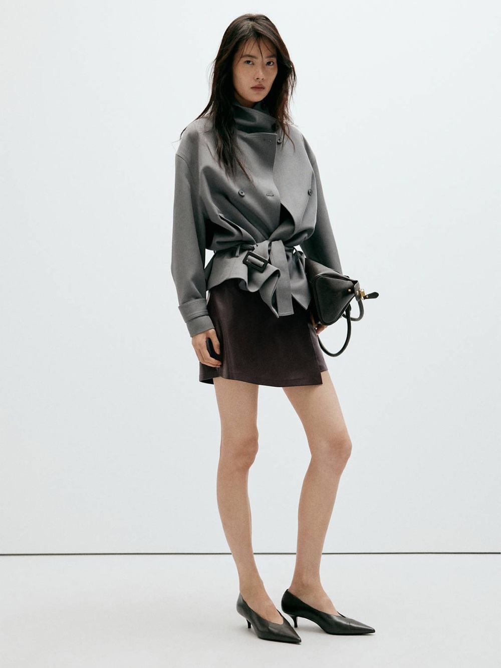 Mango Minimal A-Line Leather Mini Skirt